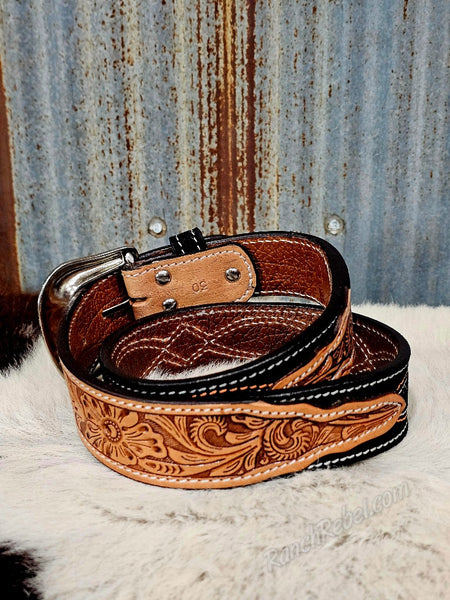 Black & Orange Bootstitch Suede Belt #6844