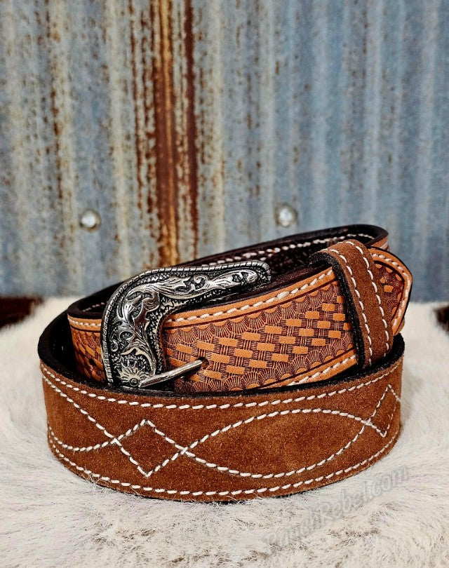 Tan Bootstitch Suede Belt #6843
