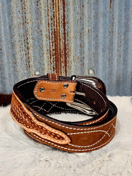 Tan Bootstitch Suede Belt #6843