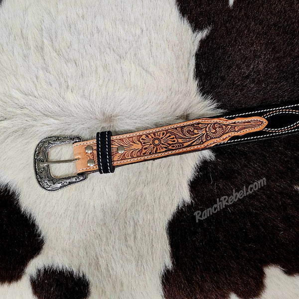 Black & Orange Bootstitch Suede Belt #6844