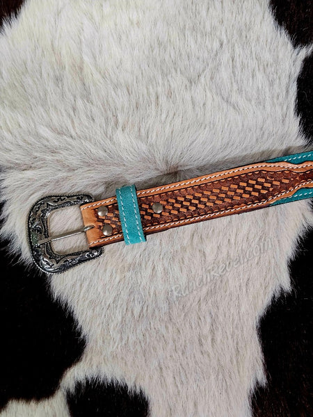 Turquoise Bootstitch Suede Belt #6845