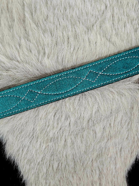 Turquoise Bootstitch Suede Belt #6845