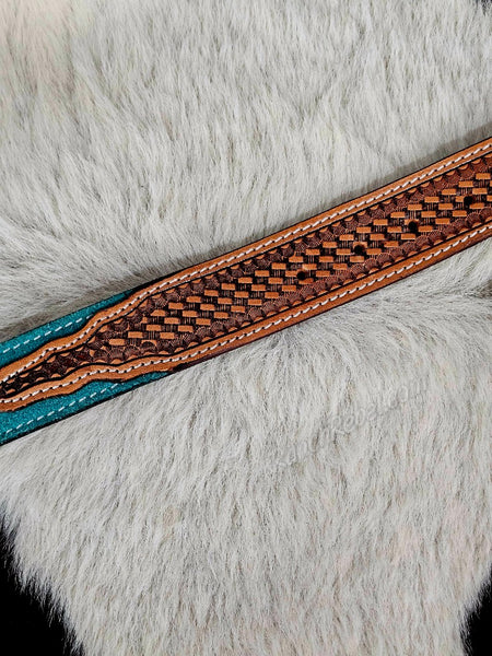 Turquoise Bootstitch Suede Belt #6845
