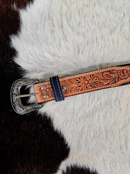 Navy & Pink Bootstitch Suede Belt #6842