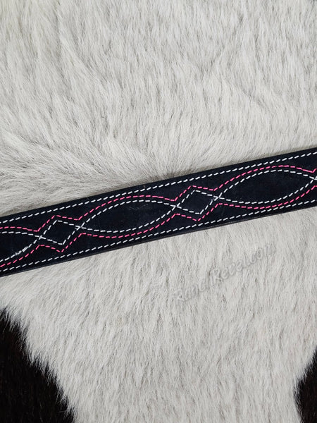 Navy & Pink Bootstitch Suede Belt #6842