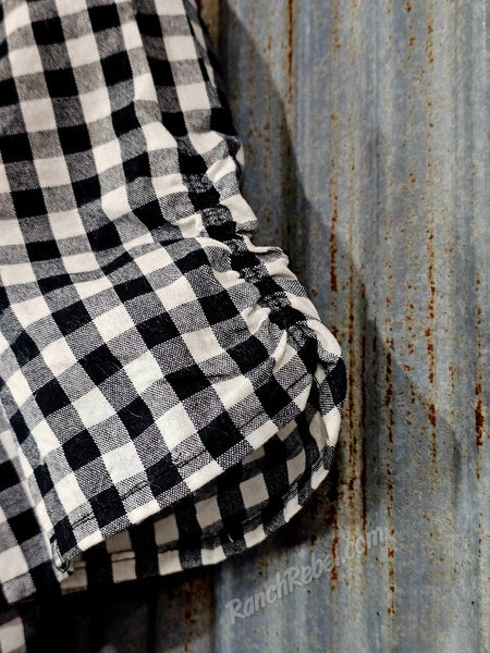 Black Gingham Ruffle Pearl Snap #6852