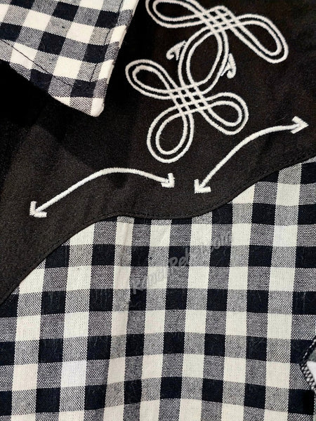 Black Gingham Ruffle Pearl Snap #6852