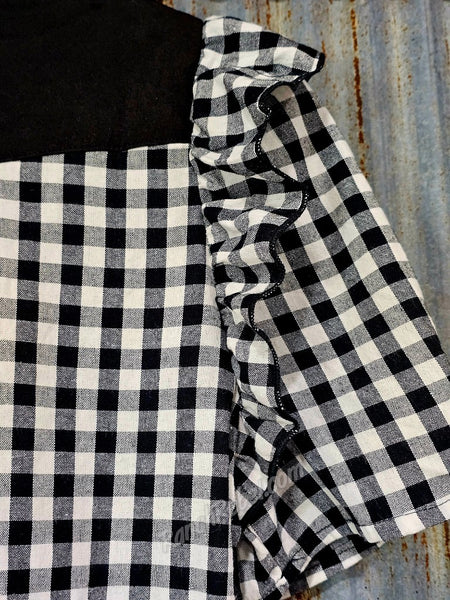 Black Gingham Ruffle Pearl Snap #6852