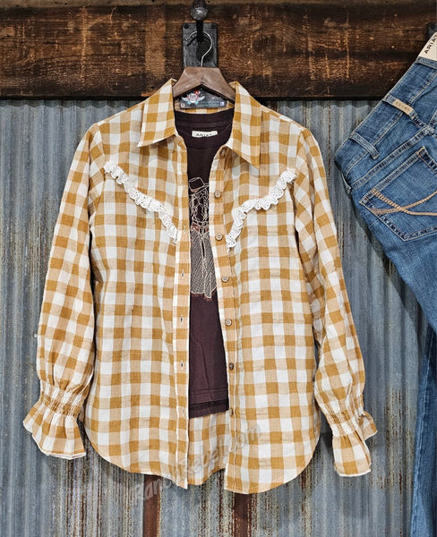 Brown Gingham Ruffle Top #6837