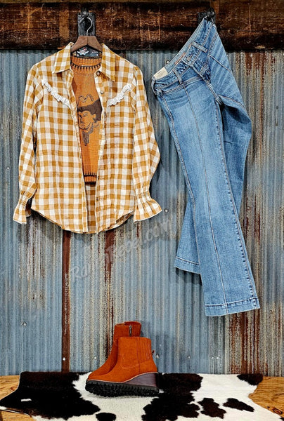 Brown Gingham Ruffle Top #6837