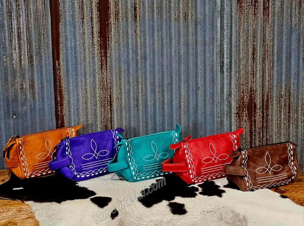 Leather  Bootstitch Cosmetic Bag #6870