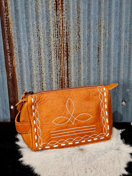 Leather  Bootstitch Cosmetic Bag #6870
