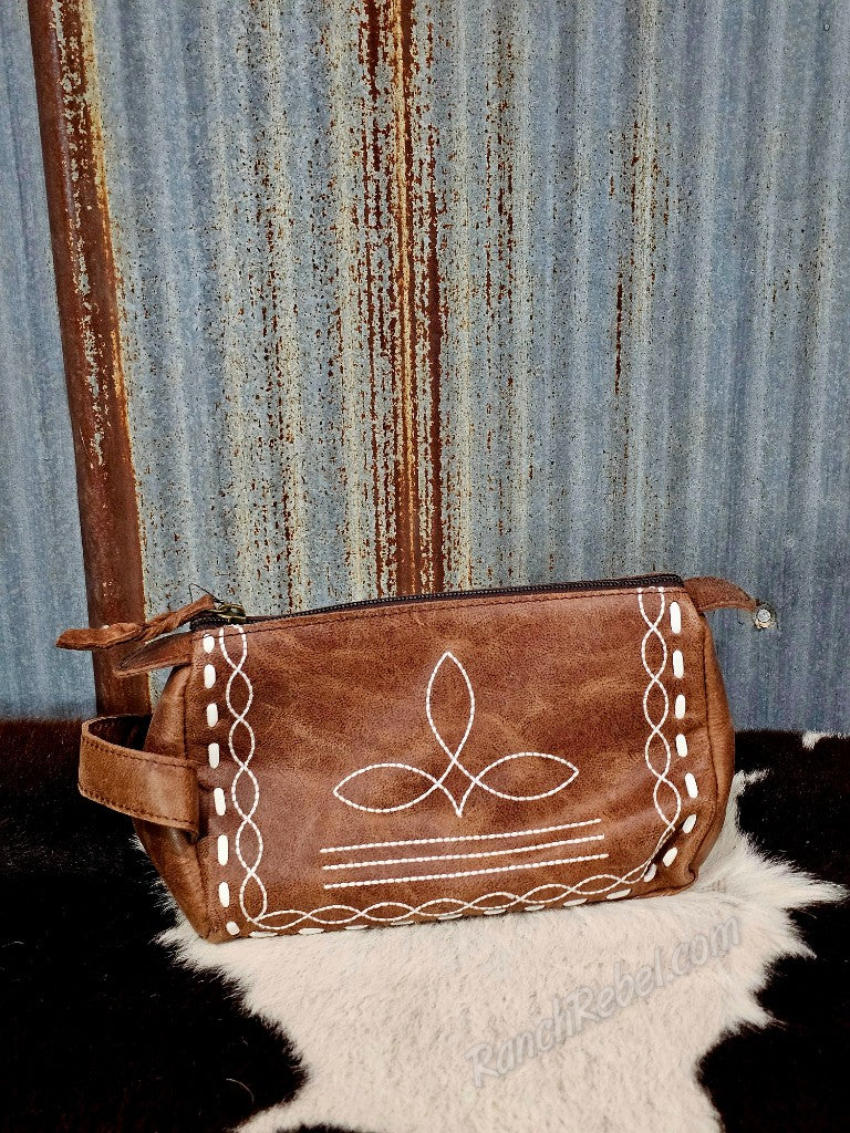 Leather  Bootstitch Cosmetic Bag #6870