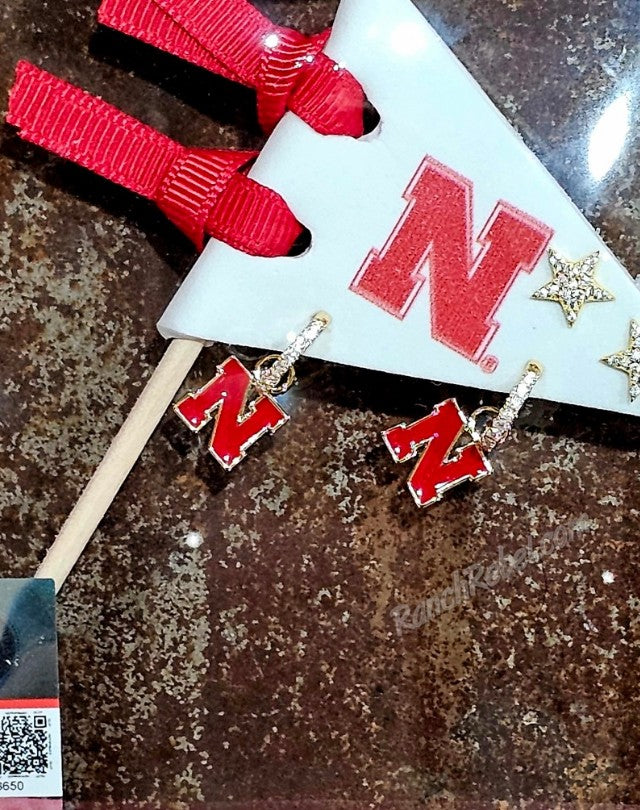Nebraska Pennant Earring Set #6865