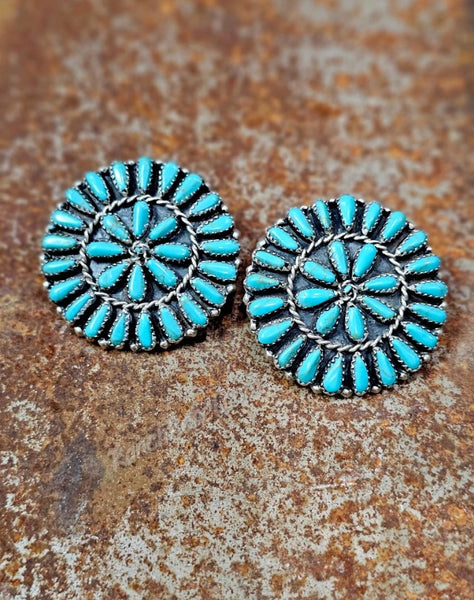 Kingman Turquoise Round Cluster Earrings #6879