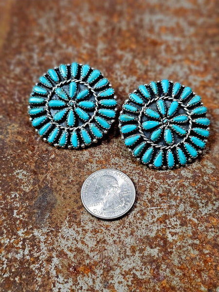Kingman Turquoise Round Cluster Earrings #6879