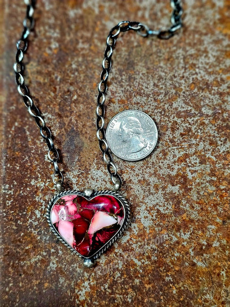 Rose Dahlia Heart Necklace #6869