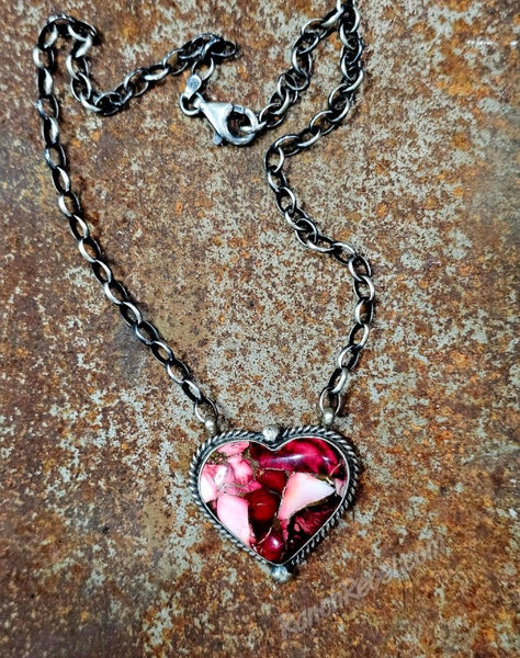 Rose Dahlia Heart Necklace #6869