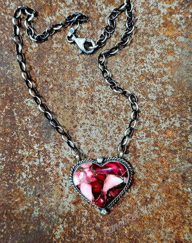 Rose Dahlia Heart Necklace #6869