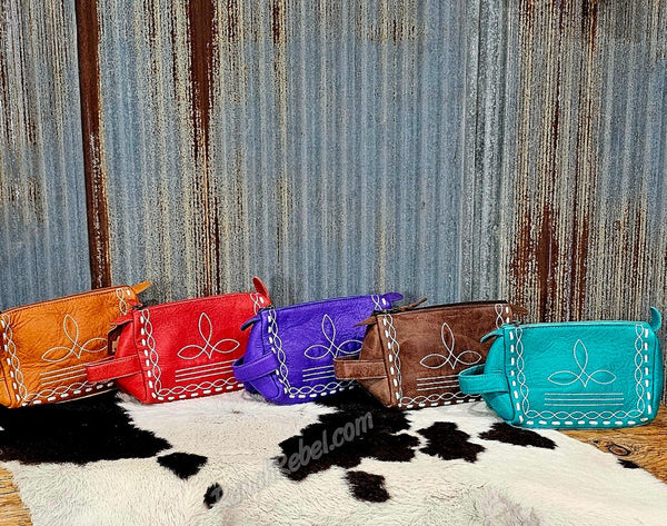 Leather  Bootstitch Cosmetic Bag #6870