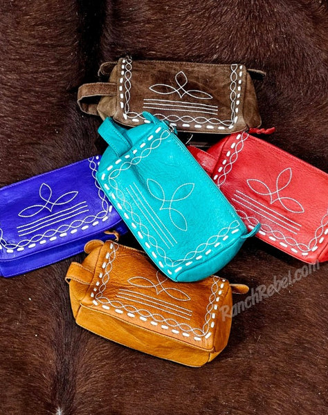 Leather  Bootstitch Cosmetic Bag #6870
