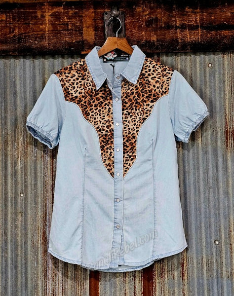 Denim & Leopard Pearl Snap #6882