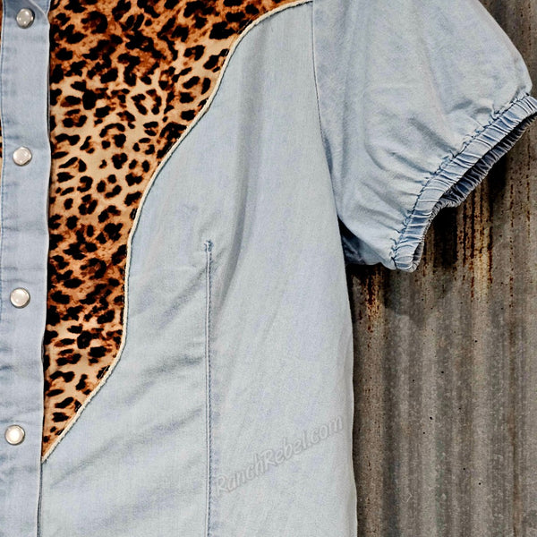 Denim & Leopard Pearl Snap #6882