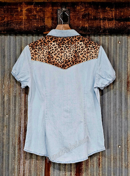Denim & Leopard Pearl Snap #6882