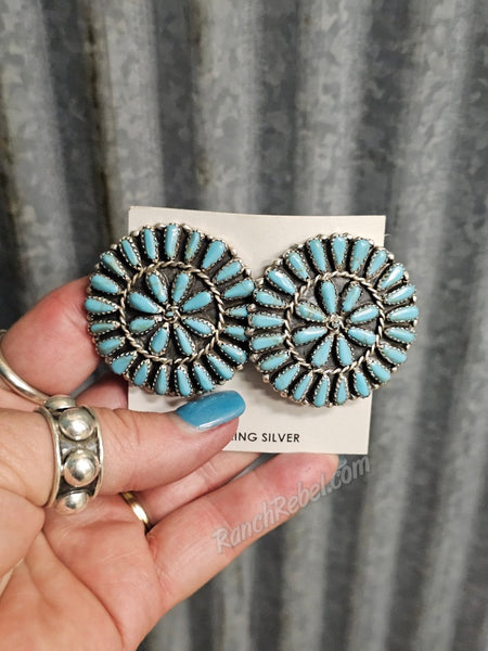 Kingman Turquoise Round Cluster Earrings #6879