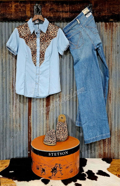 Denim & Leopard Pearl Snap #6882