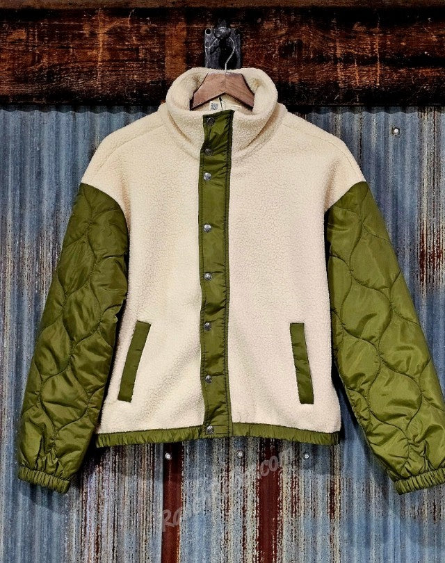 Ariat Sherpa Blocked Jacket in Parchment & Moss Green #6913
