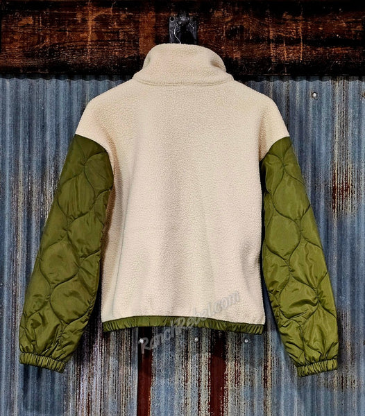 Ariat Sherpa Blocked Jacket in Parchment & Moss Green #6913