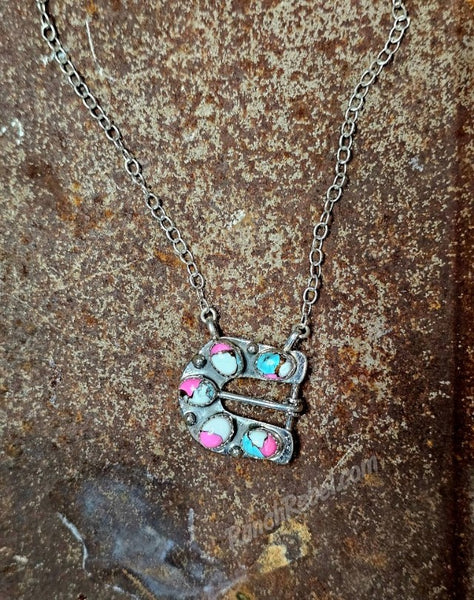 Cotton Candy Belt Buckle Necklace #6898