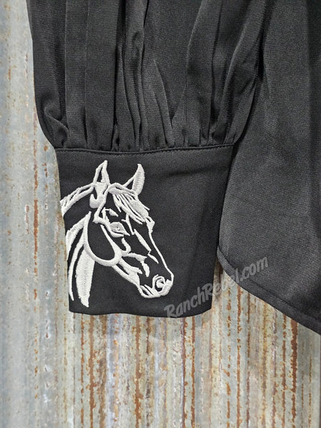 Black Embroidered Horse Button Up #6902