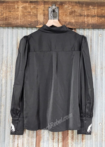 Black Embroidered Horse Button Up #6902