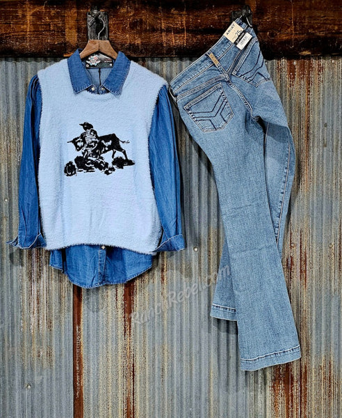 Denim Ruffle Pearl Snap #6418