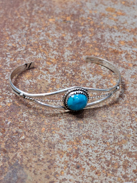 Single Stone Turquoise Cuff with Rope Trim #6222
