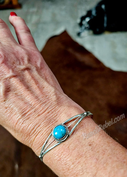 Single Stone Turquoise Cuff with Rope Trim #6222