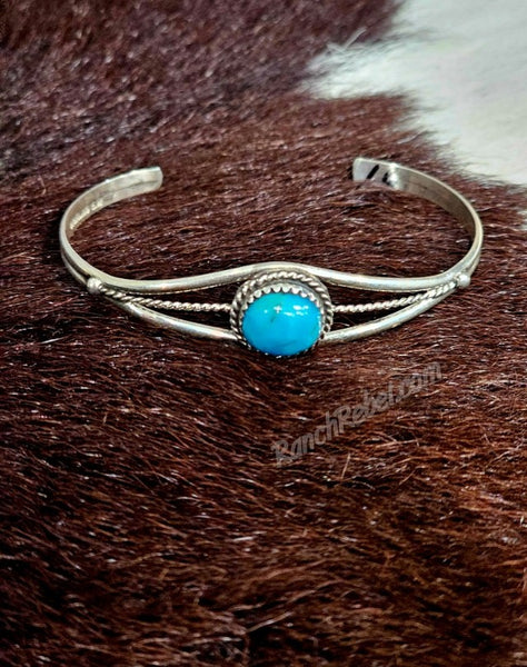 Single Stone Turquoise Cuff with Rope Trim #6222