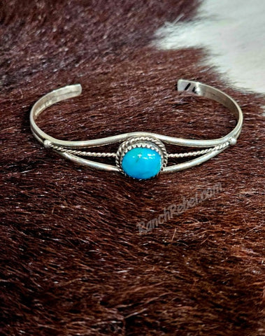 Single Stone Turquoise Cuff with Rope Trim #6222