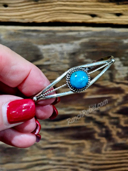 Single Stone Turquoise Cuff with Rope Trim #6222