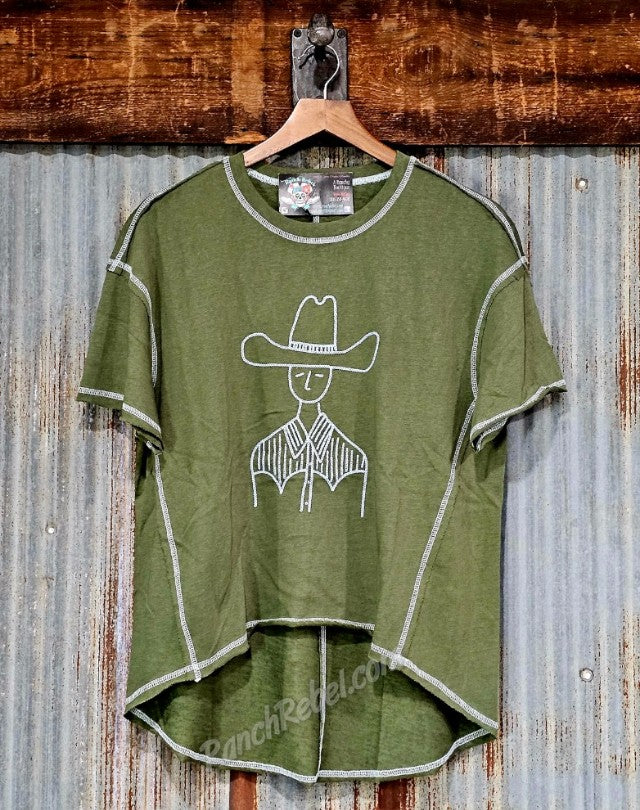 Olive Chainstitch Cowboy Tee #6945