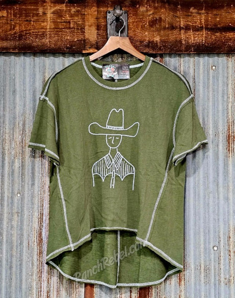 Olive Chainstitch Cowboy Tee #6945
