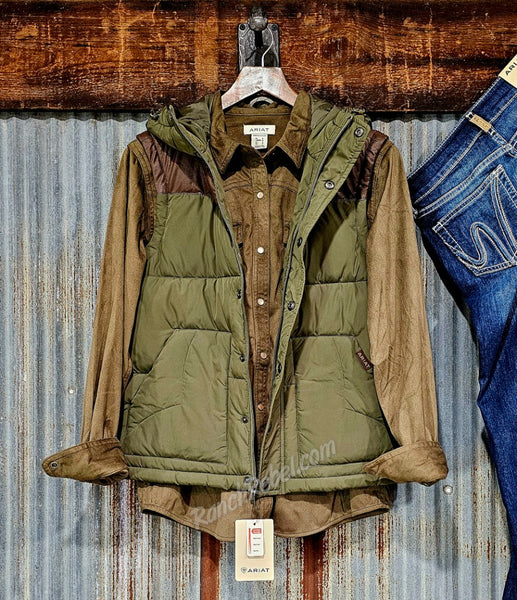 Ariat Frontier Puffer Vest in Ivy Green & Chicory Coffee #6930