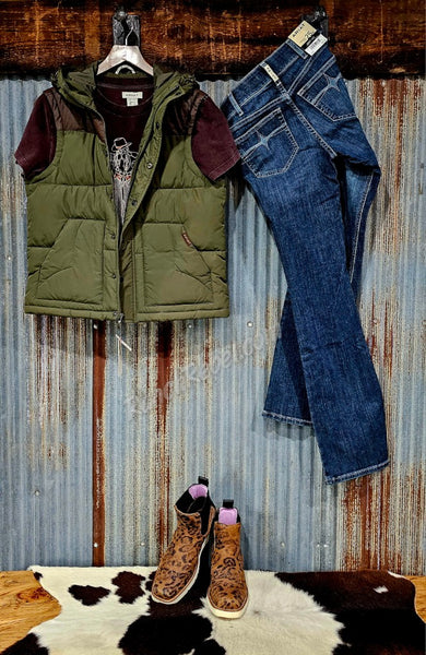 Ariat Frontier Puffer Vest in Ivy Green & Chicory Coffee #6930