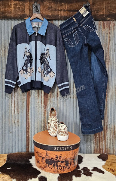 Bustin' Broncs Zip Up Sweater #6937
