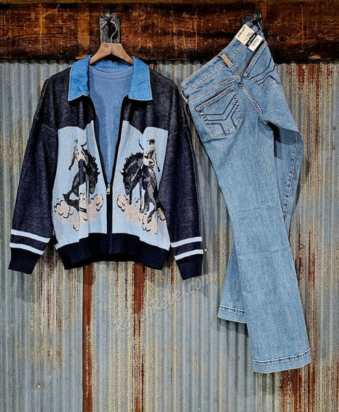 Bustin' Broncs Zip Up Sweater #6937