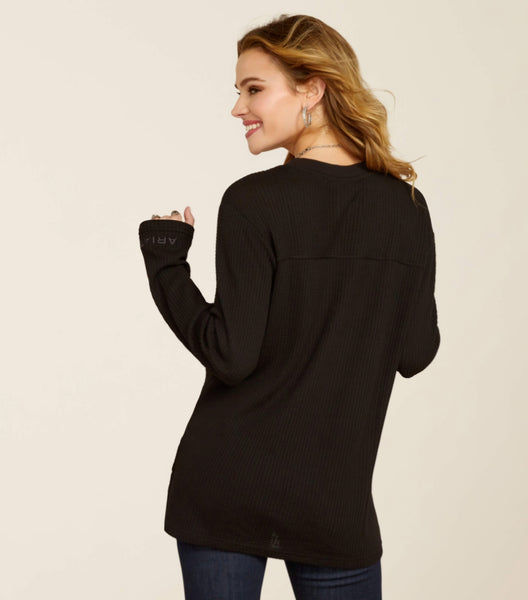 Ariat Harper Waffle Knit Henley in Black #5779