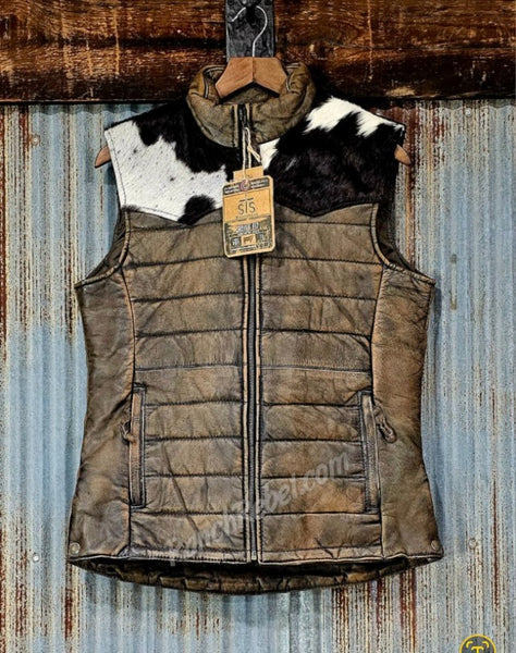 STS Adalyn Leather & Cowhide Vest in Tobacco Brown #5801