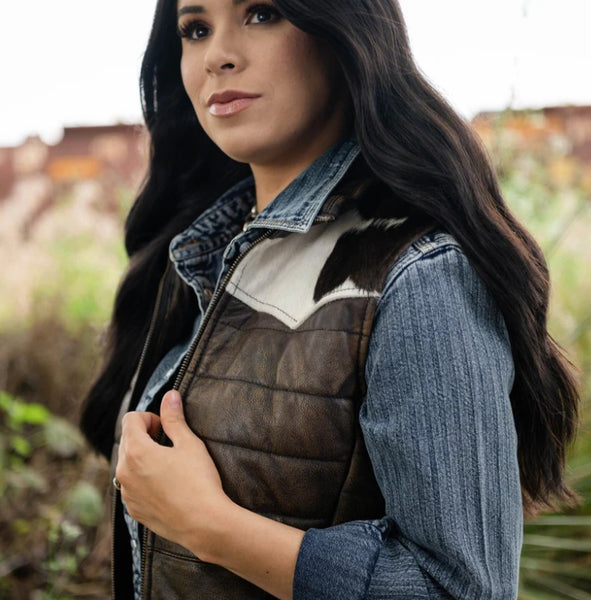 STS Adalyn Leather & Cowhide Vest in Tobacco Brown #5801